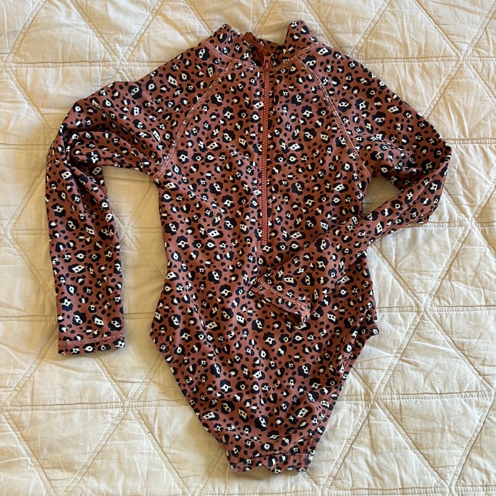 Leopard print one piece girls, long sleeve bathing suit